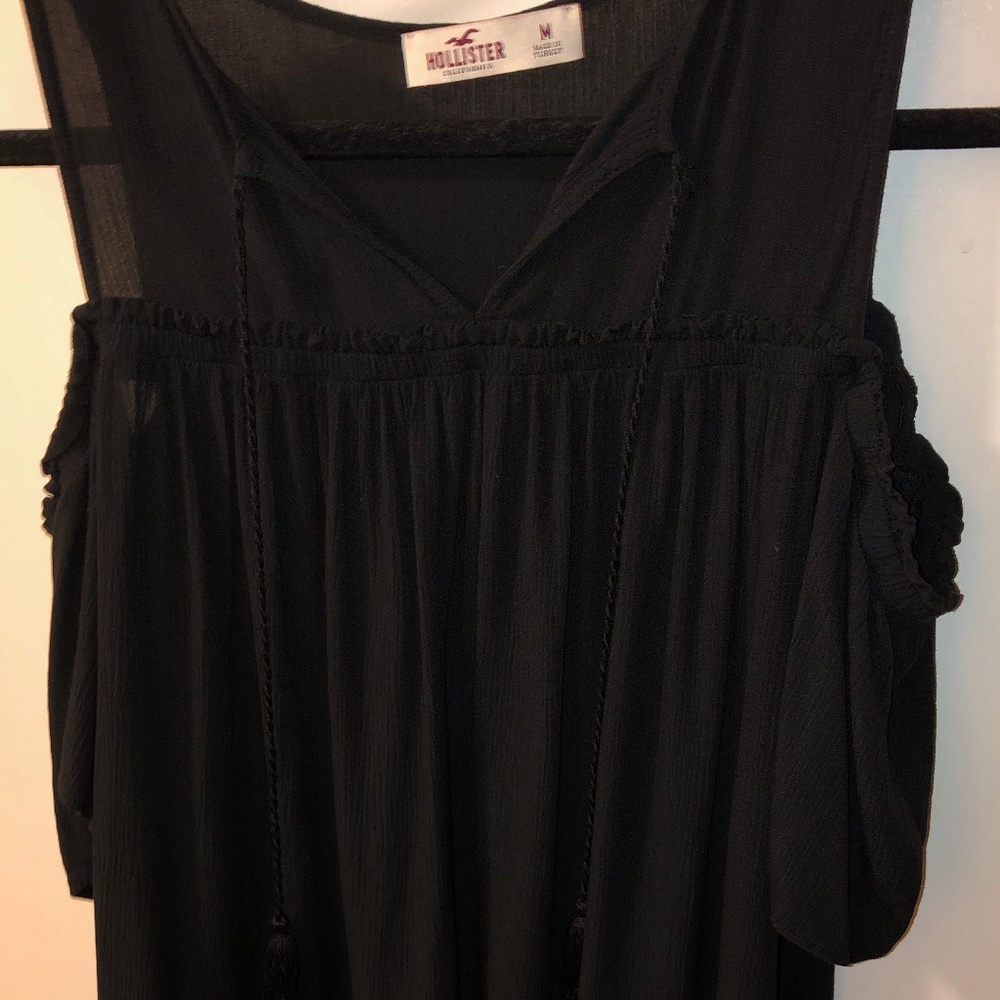 Hollister Black Cold Shoulder Top with Tassels